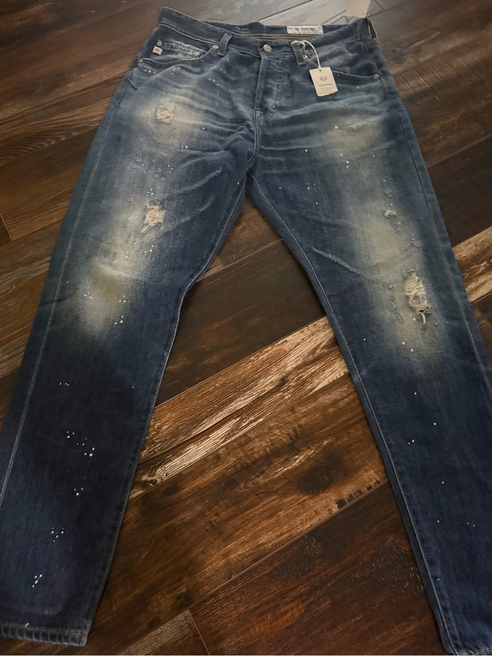 AG Adriano Goldschmied Women’s Distressed Dark Blue Straight Jeans